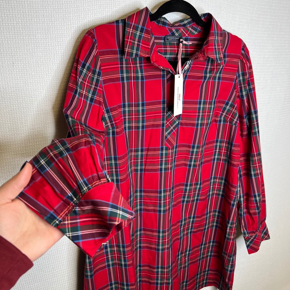 Vineyard Vines‎ Plaid Poplin Popover Shirt Dress Tunic Red Green Blue Size Small